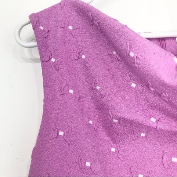 Tyler Böe Pinkish Purple White Bow Textured Sleeveless Drape Neck Pencil Dress - Picture 4 of 14